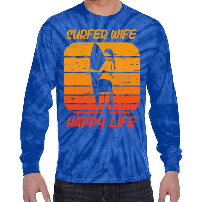 Surfing Wife Happy Life Beach Sup Longboard Summer Surfer Great Gift Tie-Dye Long Sleeve Shirt