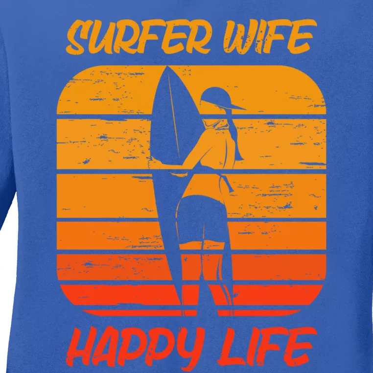 Surfing Wife Happy Life Beach Sup Longboard Summer Surfer Great Gift Ladies Long Sleeve Shirt