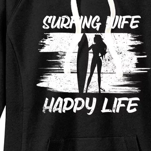 Surfing Wife Happy Life Beach Sup Longboard Summer Surfer Meaningful Gift Women's Fleece Hoodie