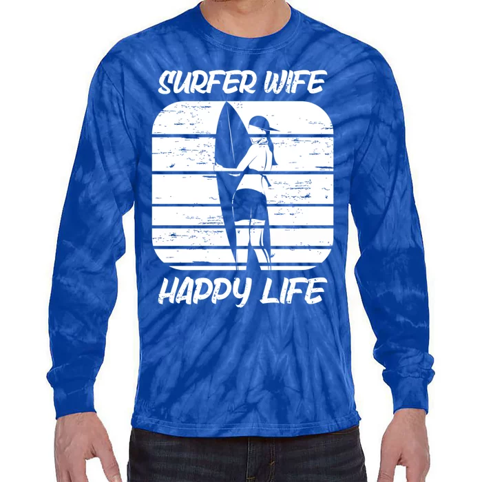 Surfing Wife Happy Life Beach Sup Longboard Summer Surfer Gift Tie-Dye Long Sleeve Shirt