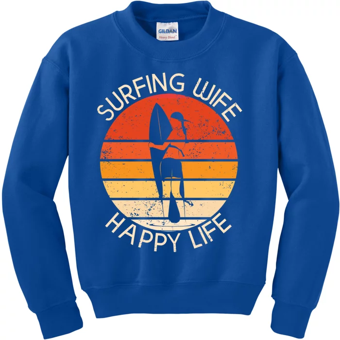 Surfing Wife Happy Life Beach Sup Longboard Summer Surfer Cool Gift Kids Sweatshirt