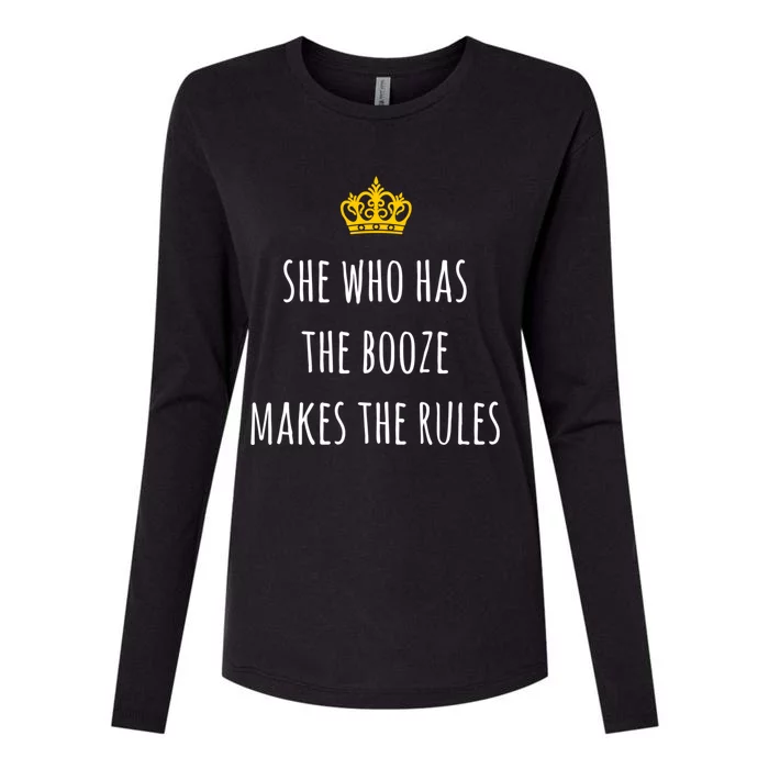 She Who Has The Booze Makes The Rules Funny Bartender Gift Womens Cotton Relaxed Long Sleeve T-Shirt