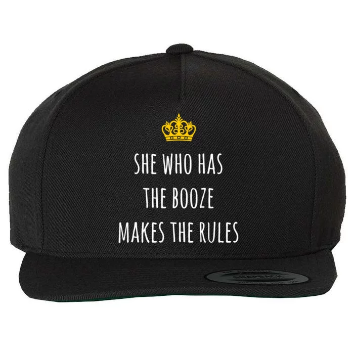 She Who Has The Booze Makes The Rules Funny Bartender Gift Wool Snapback Cap