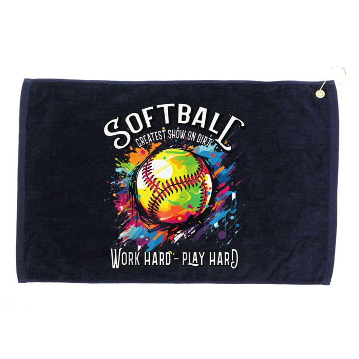 Softball Work Hard Play Hard Fastpitch Slowpitch Softball Grommeted Golf Towel