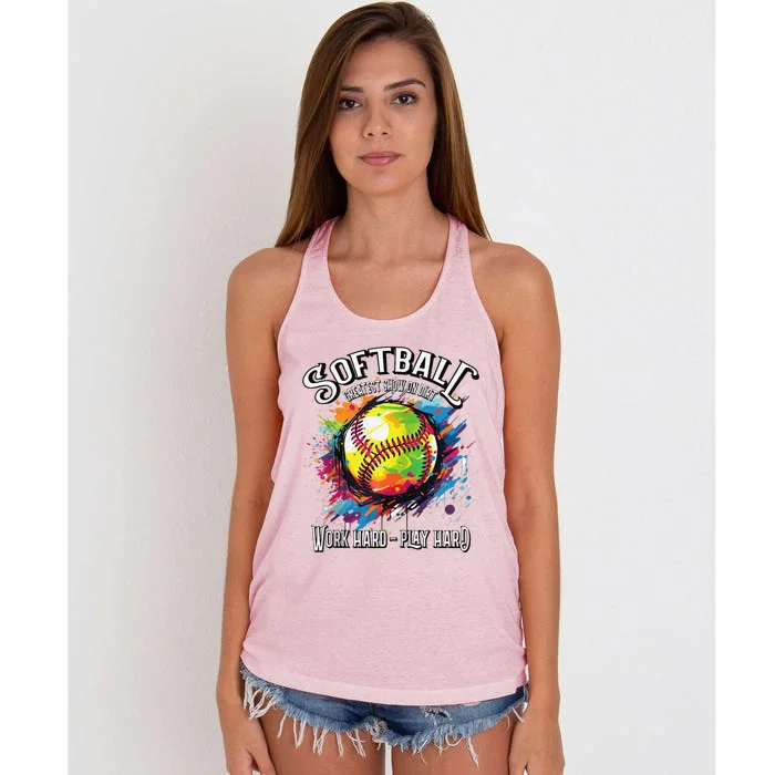 Softball Work Hard Play Hard Fastpitch Slowpitch Softball Women's Knotted Racerback Tank