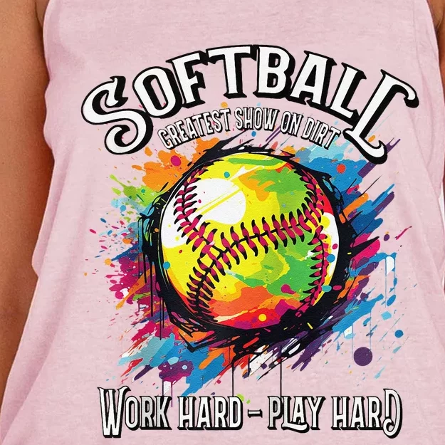 Softball Work Hard Play Hard Fastpitch Slowpitch Softball Women's Knotted Racerback Tank