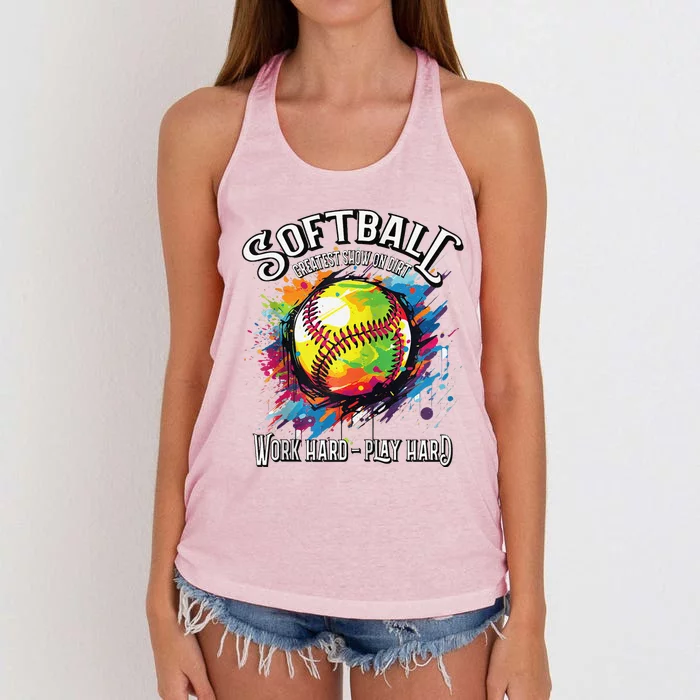 Softball Work Hard Play Hard Fastpitch Slowpitch Softball Women's Knotted Racerback Tank