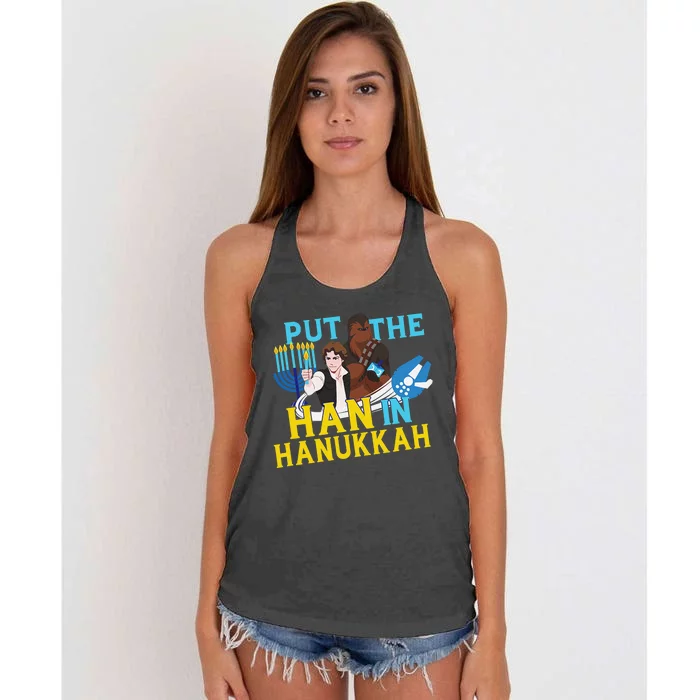 Star Wars Han Solo & Chewbacca Put The Han In Hanukkah Women's Knotted Racerback Tank