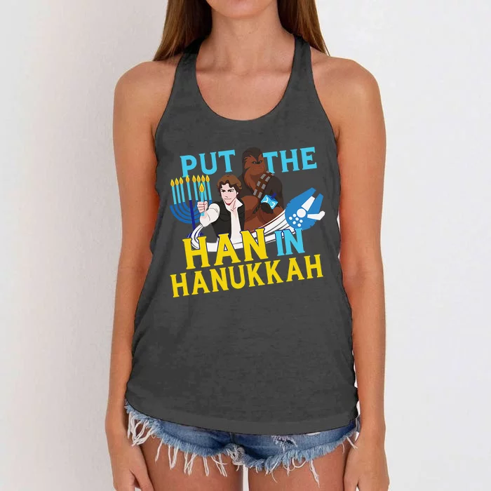 Star Wars Han Solo & Chewbacca Put The Han In Hanukkah Women's Knotted Racerback Tank