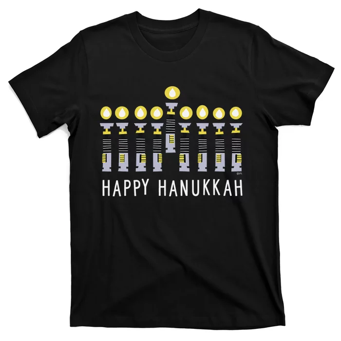 Star Wars Happy Hanukkah Luke Skywalker Lightsaber Menorah T-Shirt