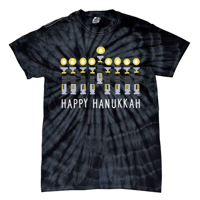 Star Wars Happy Hanukkah Luke Skywalker Lightsaber Menorah Tie-Dye T-Shirt