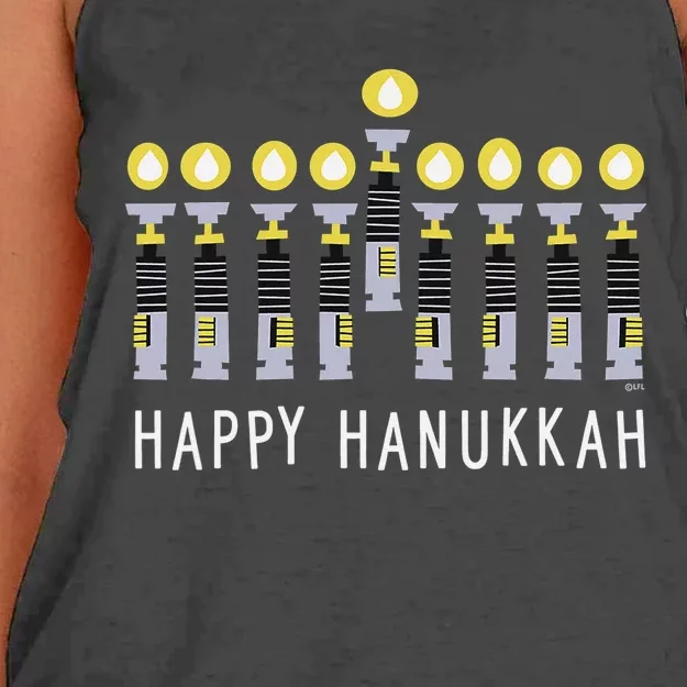 Star Wars Happy Hanukkah Luke Skywalker Lightsaber Menorah Women's Knotted Racerback Tank