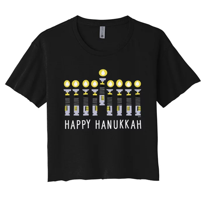 Star Wars Happy Hanukkah Luke Skywalker Lightsaber Menorah Women's Crop Top Tee