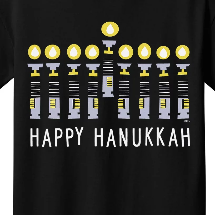 Star Wars Happy Hanukkah Luke Skywalker Lightsaber Menorah Kids T-Shirt