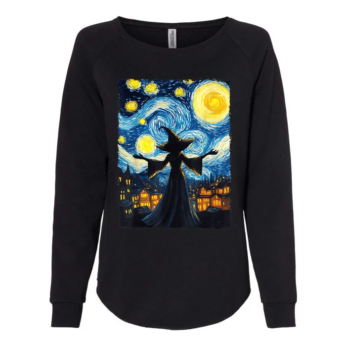 Salem Witch Halloween Starry Night Van Gogh Sky Painting Art Womens California Wash Sweatshirt