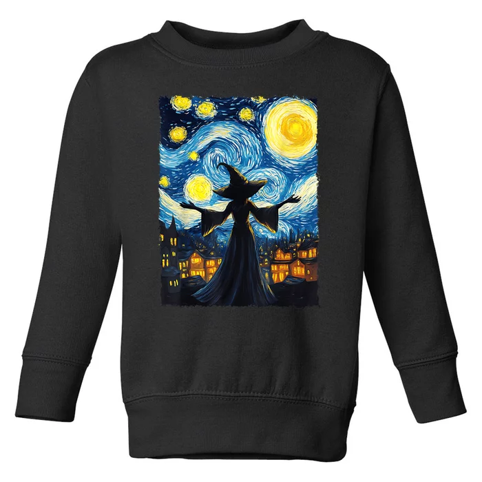 Salem Witch Halloween Starry Night Van Gogh Sky Painting Art Toddler Sweatshirt