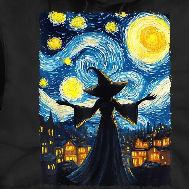 Salem Witch Halloween Starry Night Van Gogh Sky Painting Art Tie Dye Hoodie