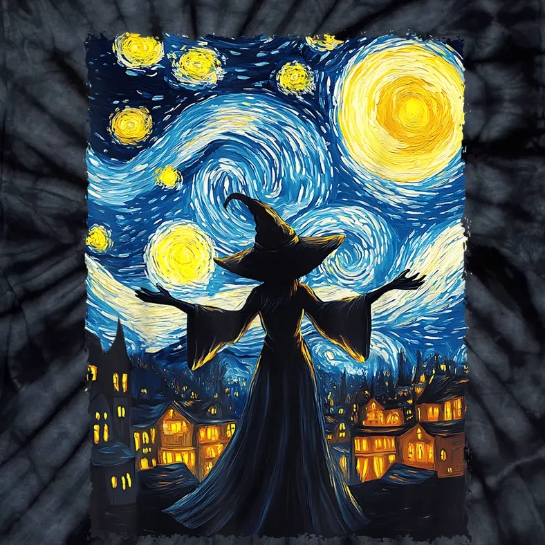 Salem Witch Halloween Starry Night Van Gogh Sky Painting Art Tie-Dye T-Shirt