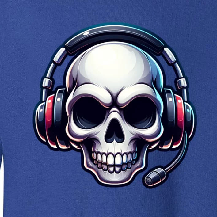 Skull With Headphones Headset Video Gamer Graphic Gift Toddler Sweatshirt