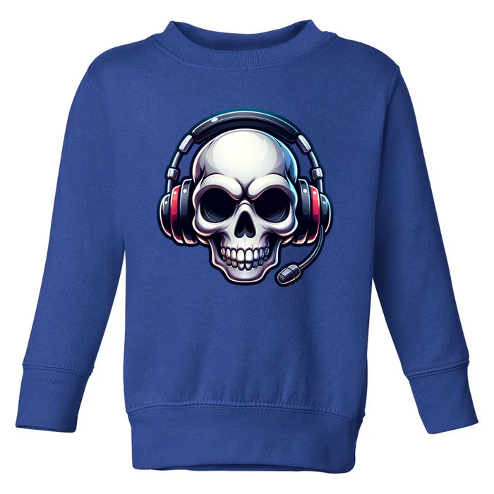 Skull With Headphones Headset Video Gamer Graphic Gift Toddler Sweatshirt