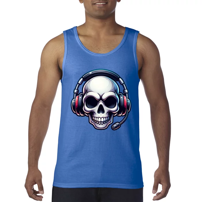 Skull With Headphones Headset Video Gamer Graphic Gift Tank Top