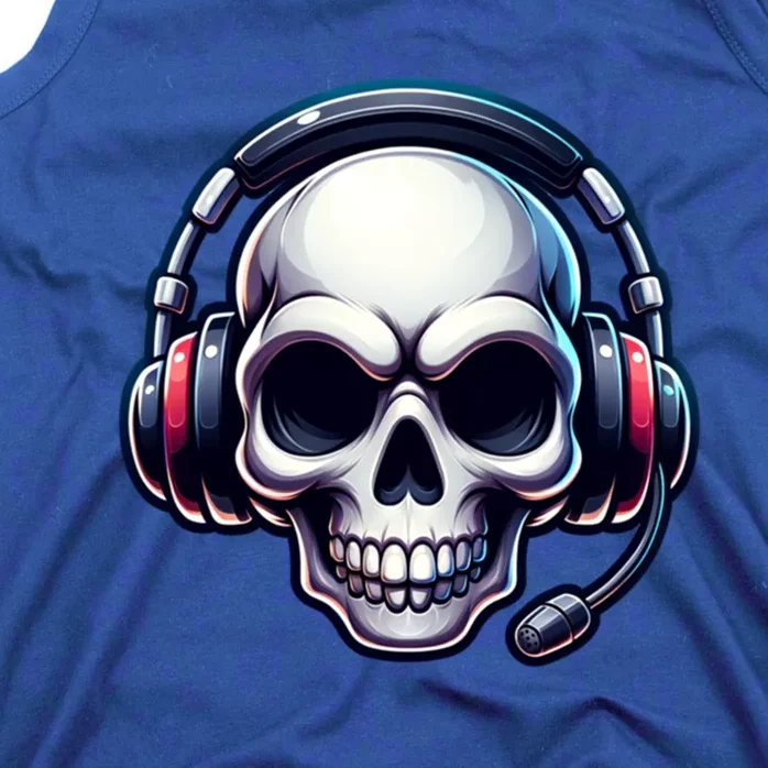 Skull With Headphones Headset Video Gamer Graphic Gift Tank Top