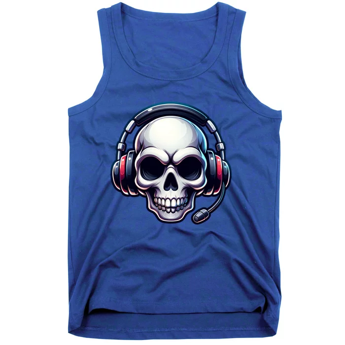 Skull With Headphones Headset Video Gamer Graphic Gift Tank Top