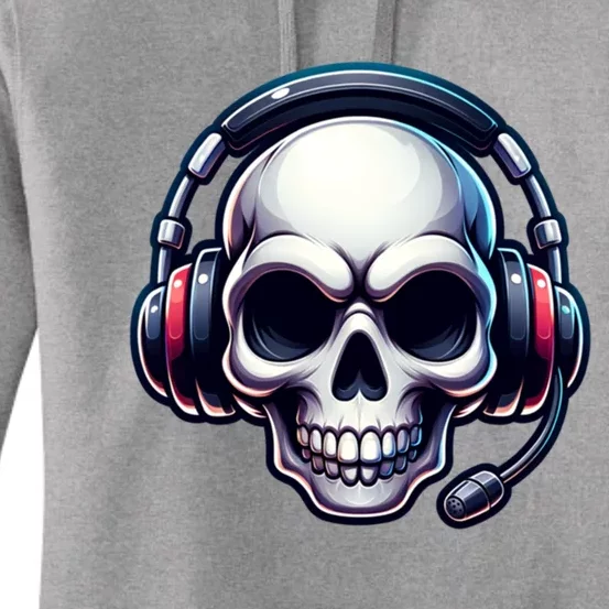 Skull With Headphones Headset Video Gamer Graphic Gift Women's Pullover Hoodie