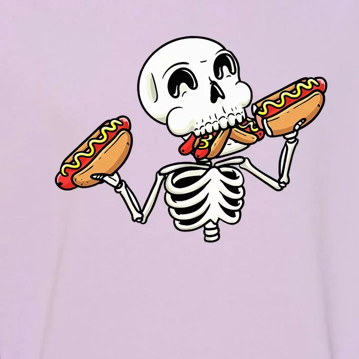 Skeleton With Hot Dogs Halloween Hotdog Lover Food Garment-Dyed Sweatshirt