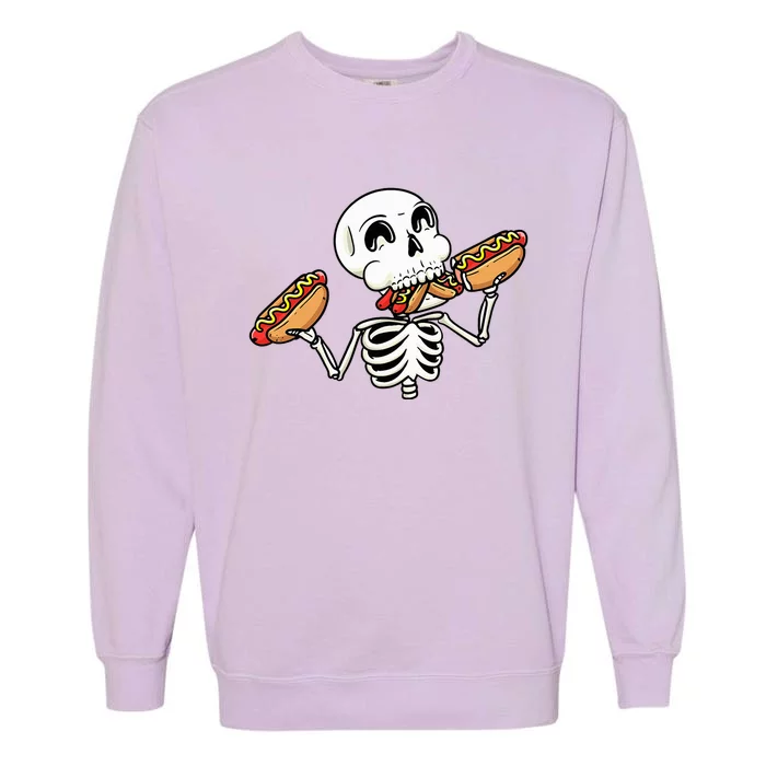 Skeleton With Hot Dogs Halloween Hotdog Lover Food Garment-Dyed Sweatshirt