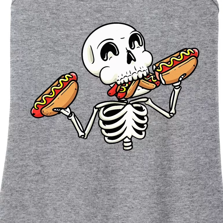 Skeleton With Hot Dogs Halloween Hotdog Lover Food Ladies Essential Tank