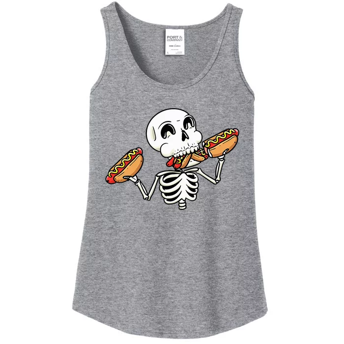 Skeleton With Hot Dogs Halloween Hotdog Lover Food Ladies Essential Tank