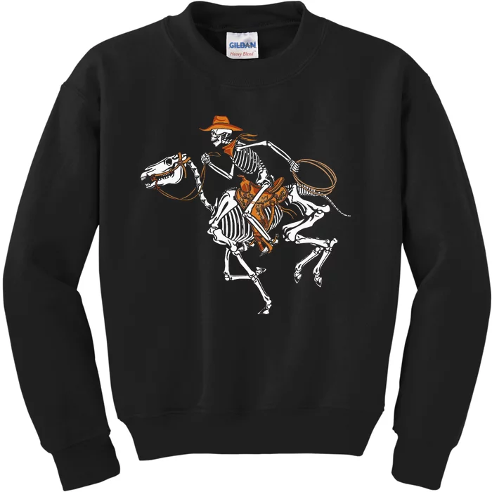 Spooky Western Halloween Costume with Skeleton Cowboy Kids Sweatshirt