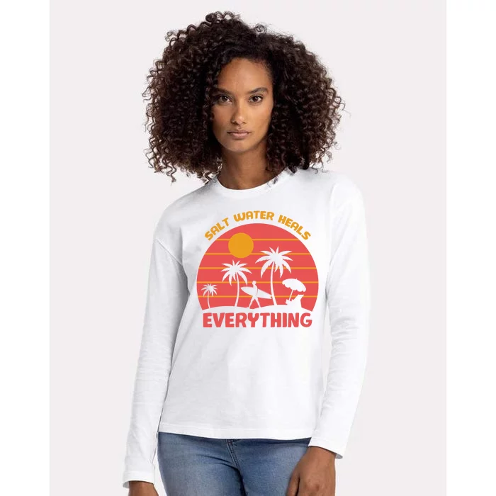 Salt Water Heals Everything Tropical Womens Cotton Relaxed Long Sleeve T-Shirt