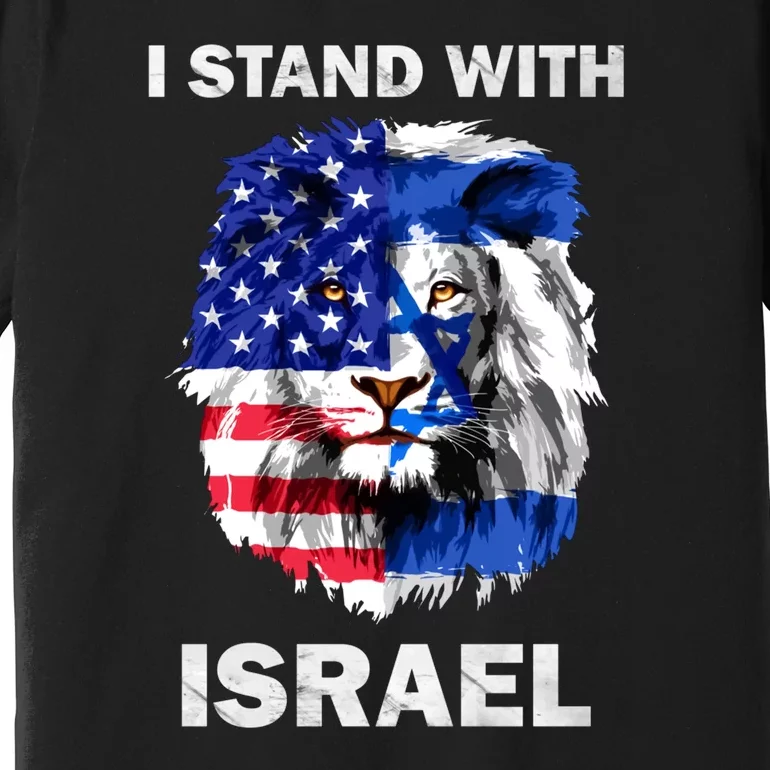 Stand With Israel Lion Usa Flag Israel Flag Premium T-Shirt