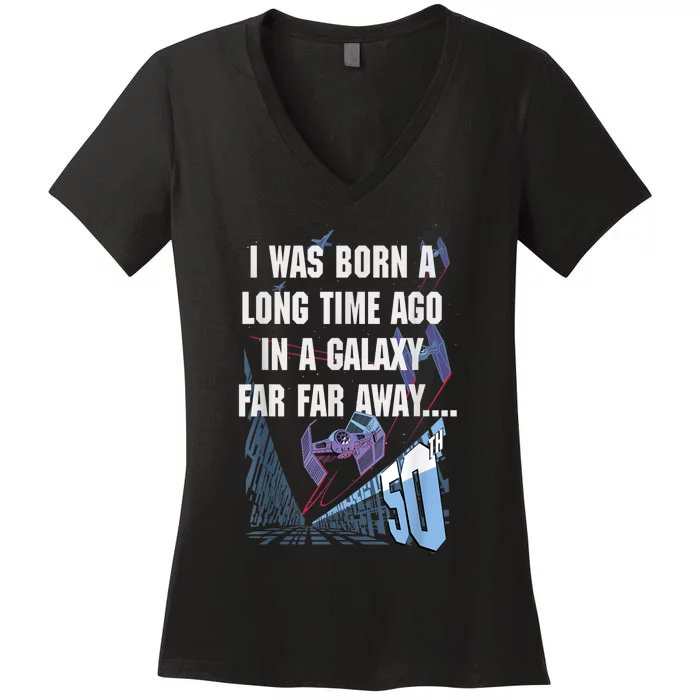 Star Wars I Was Born A Long Time Ago 50th Birthday Portrait Women's V-Neck T-Shirt