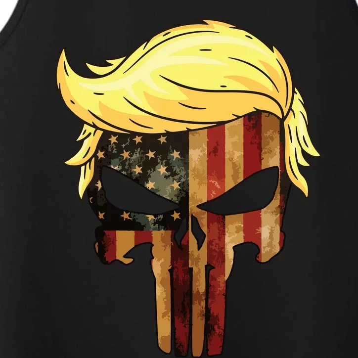 Skull With Iconic Trump Hair President Flag America Performance Tank