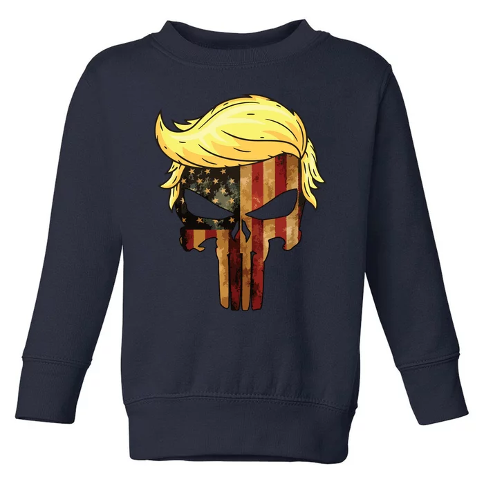 Skull With Iconic Trump Hair President Flag America Toddler Sweatshirt