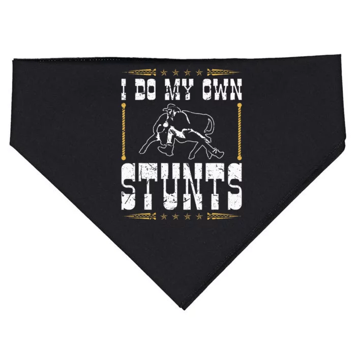 Steer Wrestling I Do My Own Stunts Rodeo Bulldogging USA-Made Doggie Bandana