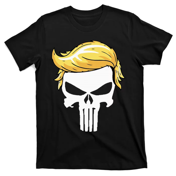 Skull With Iconic Trump Hair President Supporter T-Shirt