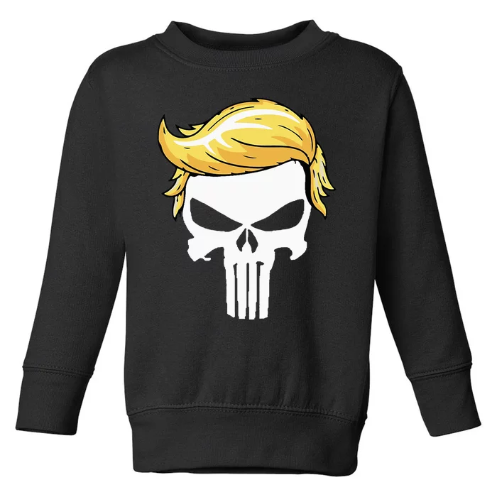 Skull With Iconic Trump Hair President Supporter Toddler Sweatshirt