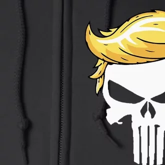 Skull With Iconic Trump Hair President Supporter Full Zip Hoodie