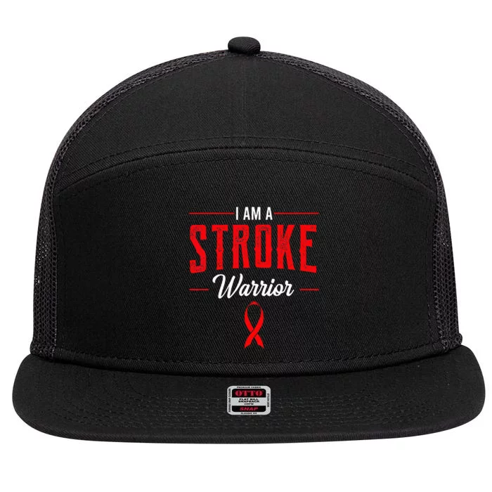 Stroke Warrior Ischemic Neurologists Red Ribbon Gift Idea 7 Panel Mesh Trucker Snapback Hat