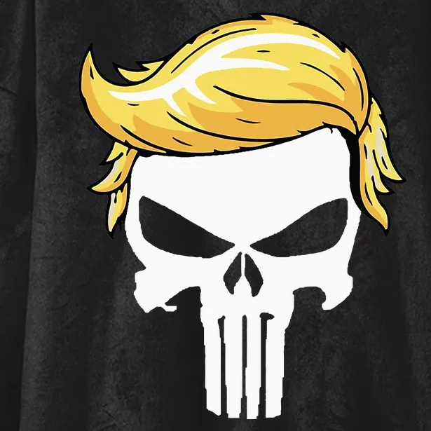 Skull With Iconic Trump Hair President Supporter Hooded Wearable Blanket