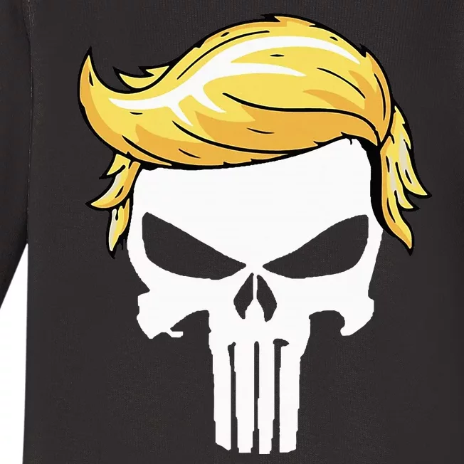 Skull With Iconic Trump Hair President Supporter Baby Long Sleeve Bodysuit