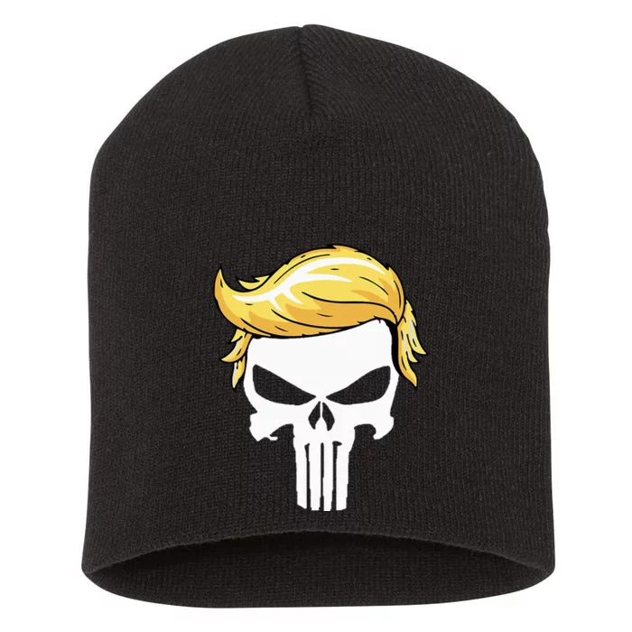 Skull With Iconic Trump Hair President Supporter Short Acrylic Beanie