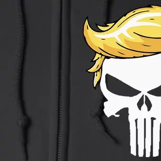 Skull With Iconic Trump Hair President Supporter Full Zip Hoodie