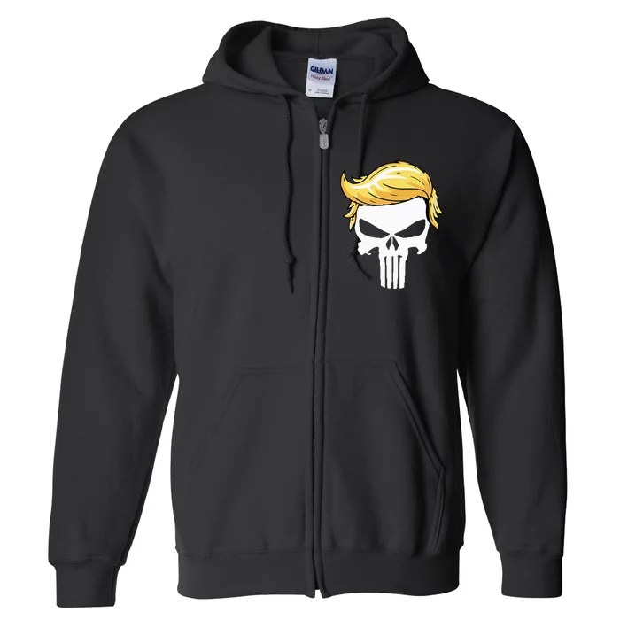 Skull With Iconic Trump Hair President Supporter Full Zip Hoodie