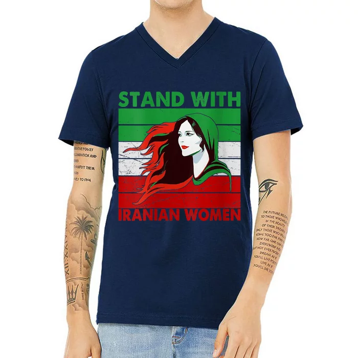 Stand With Iranian Women Iran Flag Retro Vintage V-Neck T-Shirt