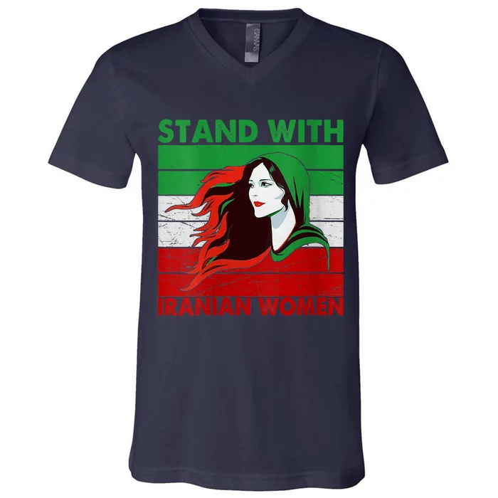 Stand With Iranian Women Iran Flag Retro Vintage V-Neck T-Shirt